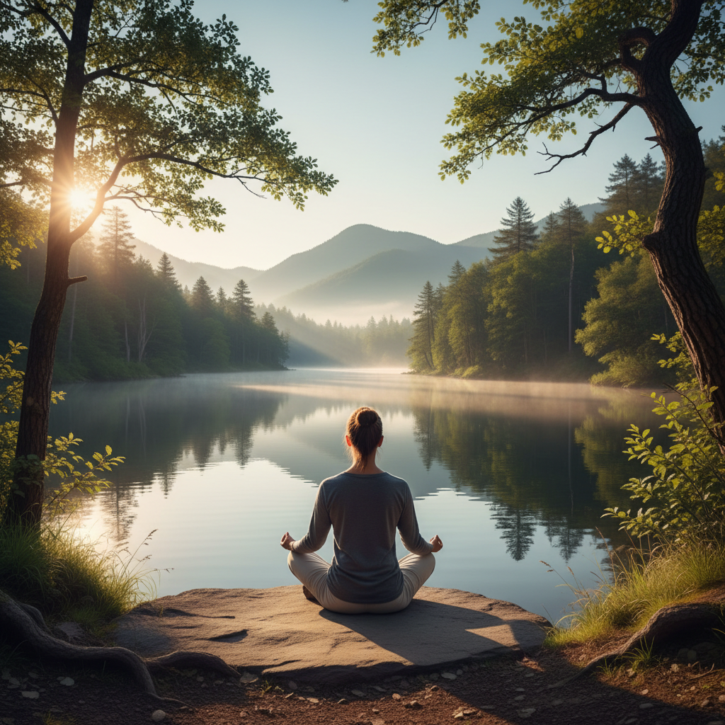 Persona meditando en un entorno natural tranquilo