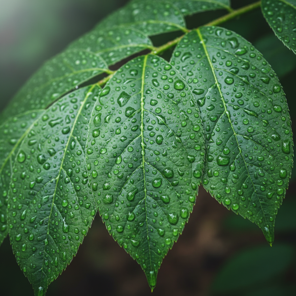 Textura de hojas verdes con gotas de agua
